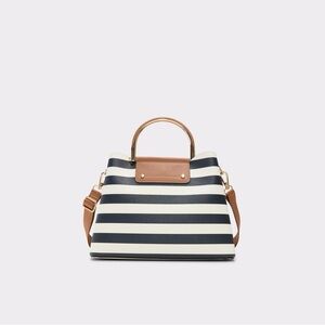 Aldo Navy and White Striped Satchel with Tan Details
